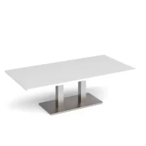 Image of Eros rectangular coffee table with flat brushed steel rectangular base and twin uprights 1600mm x 800mm - white