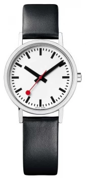 Image of Mondaine Classic Pure 30 Mm Black Leather Strap White Watch