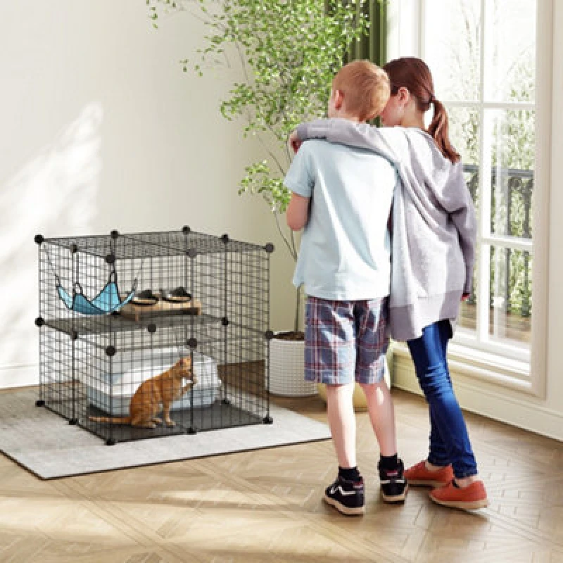 Image of Pawhut Indoor Cat Cage With Diy Customizable Design 70 Cm Black