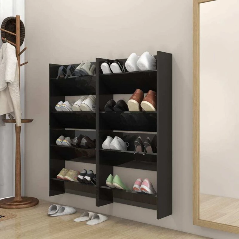 Image of VIDAXL Wall Shoe Cabinets 4 pcs High Gloss Black 60x18x60cm Engineered Wood vidaXL 8720286559383
