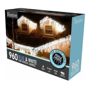 Image of Outdoor Christmas Lights - Blue & White - 360 LED Lights