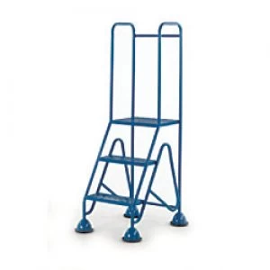 Image of FORT Ladder with Mesh Tread and Full Handrail 3 Steps Blue Capacity: 150 kg