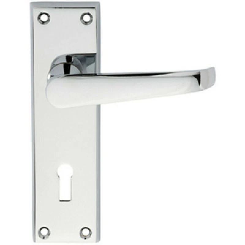 Image of Loops PAIR Straight Victorian Handle on Lock Backplate 150 x 43mm Polished Chrome Multi