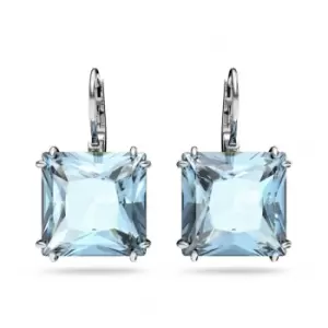 Image of Millenia Square Cut Crystal Blue Rhodium Plated Earrings 5619472