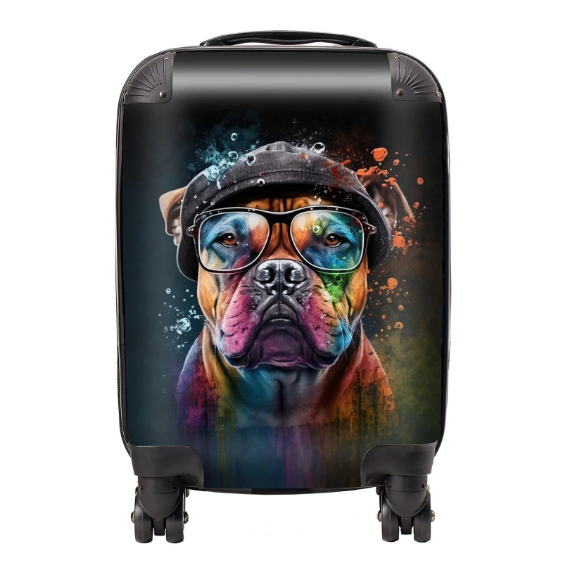 Image of Warren Reed - Designer Staffordshire Bull Terrier Dog Splashart Suitcase Size: Cabin Multicolor Unisex Cabin