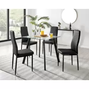 Image of Furniturebox UK - Furniturebox Seattle Glass and Black Metal Leg Square Dining Modern Industrial Dining Table & 4 Black Milan Black Leg Faux Leather