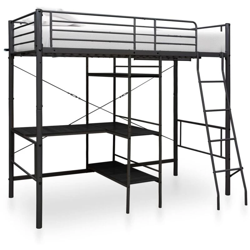 Image of VIDAXL Bunk Bed with Table without Mattress Black Metal 90x200cm Vidaxl 287907
