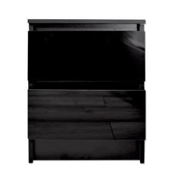 Image of Stora 2 Drawer Bedside Cabinet - Black Gloss Drawer Fronts - Black Gloss