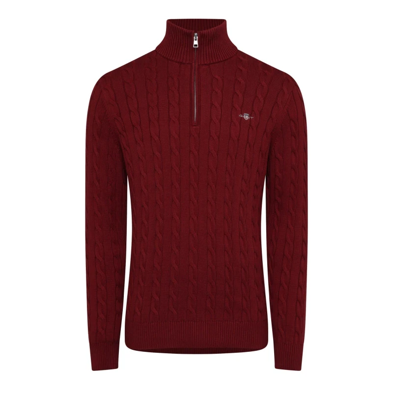 Image of Gant Cotton Cable Half Zip Fleece Red male S