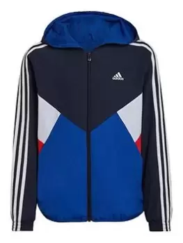 Image of Adidas Junior Colourblock Windbreaker - Blue/Navy/White