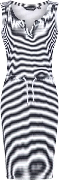 Image of Regatta Womens Fahari Stripe Jersey V Neck Sun Dress UK 8- Waist 25', (63cm) Navy RWD037-8DT-8