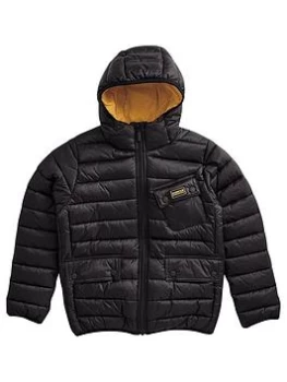 Image of Barbour International Boys Ouston Hooded Quilt Jacket - Black, Size Age: 8-9 Years