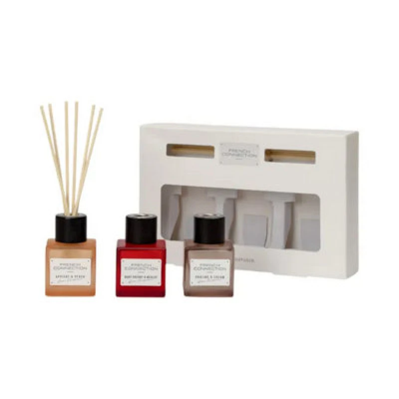 Image of French Connection French Connection Trio of Reed Diffusers Gift Set 3x50G Square Design Size: 3 Pack Multi 3 Pack Unisex 5056791600344