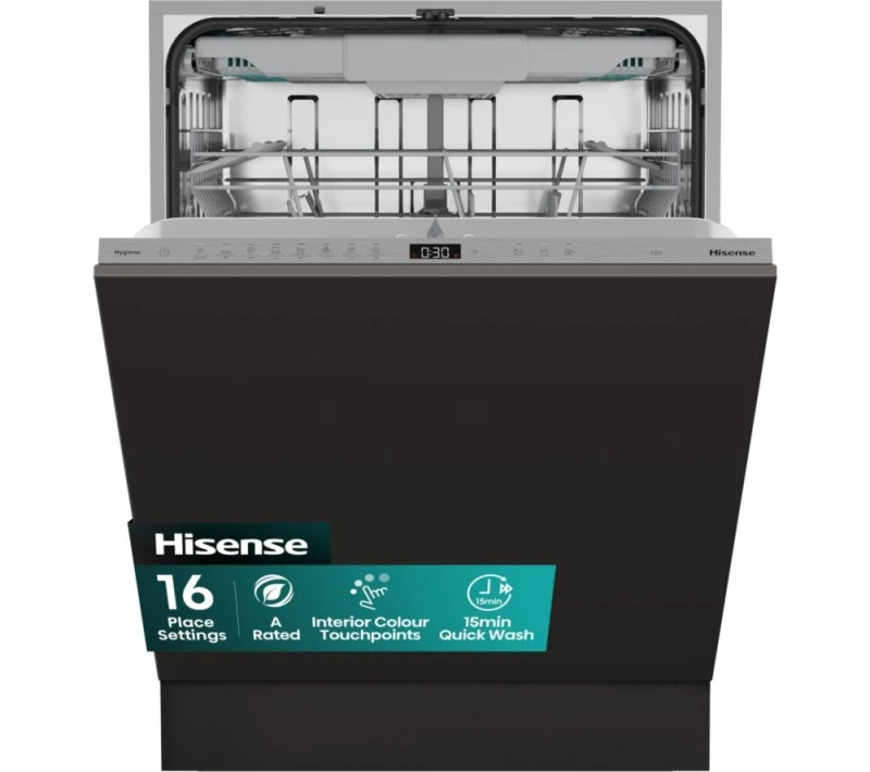 Image of Hisense HV663A60UK Fully Integrated Full Size Dishwasher - Black Control Panel with Fixed Door Hinge Kit - A Rated