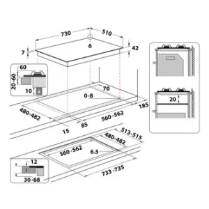 Image of Indesit ING72TBK 75cm 5 Burner Gas Hob on Black Glass Wok Burner
