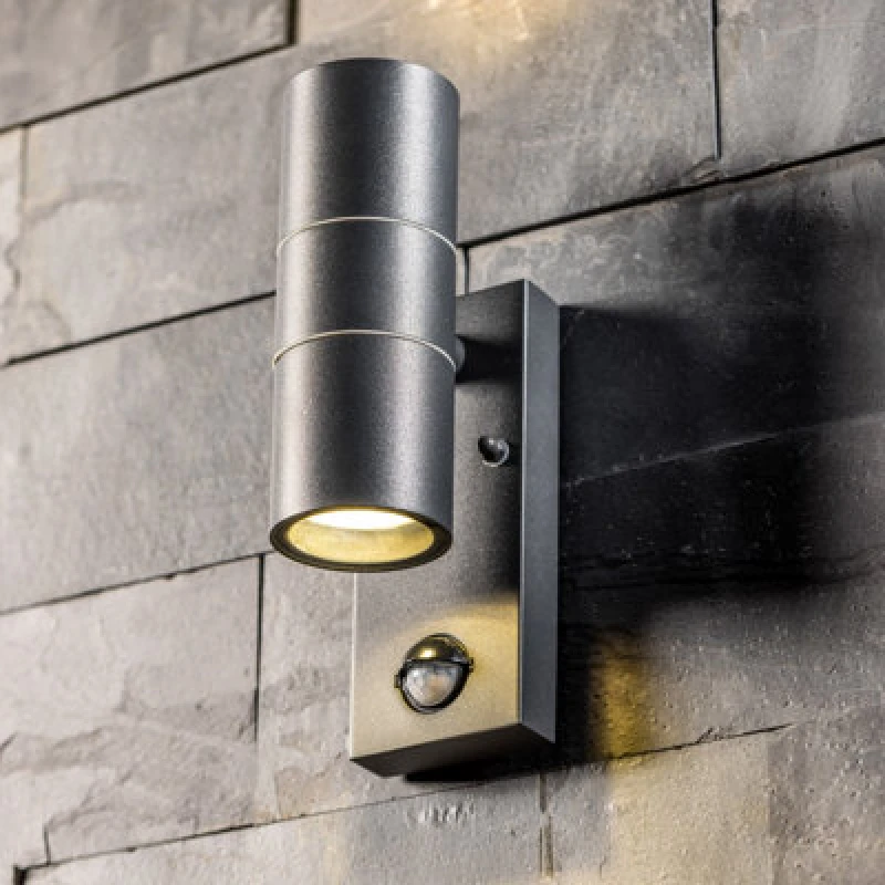 Image of CGC Lighting 'Mia' Dark Grey Stainless Steel GU10 Up and Down Outdoor Wall Light IP44 with PIR Motion Sensor Dark Grey unisex