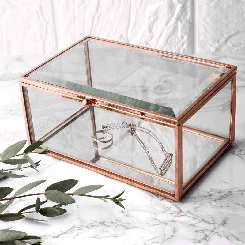 Image of Treat Republic Rose Gold Plated Glass Jewellery Box Clear