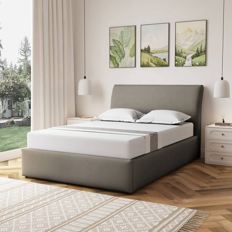 Image of Artemis Home Bethany Fabric 135cm Double Ottoman Bed Frame with Storage in Light Brown Light Brown Unisex Double