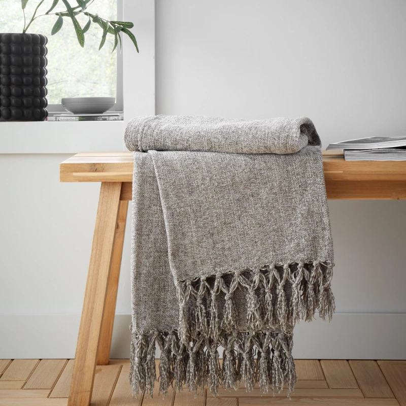 Image of Catherine Lansfield 'Wilson Plain Chenille' Blanket Throw Grey