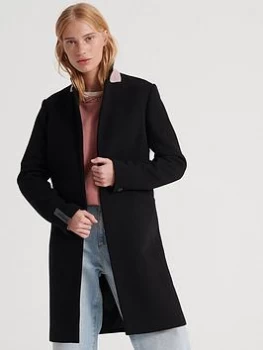 Image of Superdry Ariana Wool Coat - Black, Size 8, Women