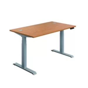 Image of Jemini Sit/Stand Desk with Cable Ports 1400x800x630-1290mm Nova Oak/Silver KF809845