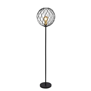 Image of 1 Light Floor Lamp With Wavey Bar Detail - Black With Gold Lampholders