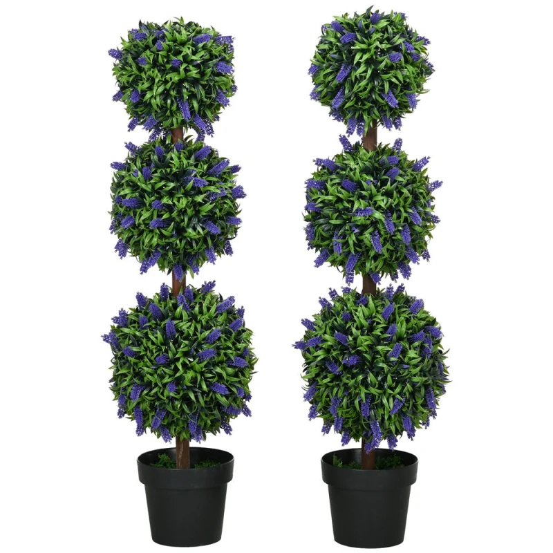 Image of HOMCOM Set of 2 Decorative Artificial Plants with Lavender Flower for Decor Green