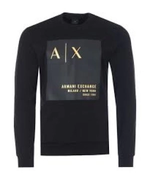 Image of Armani Exchange Gold Patch Logo Sweatshirt Black Size L Men