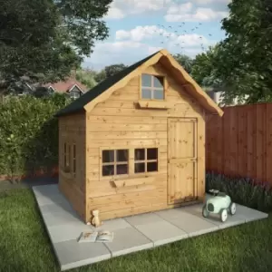 Image of Waltons - EST. 1878 Childrens Outdoor Wooden 7ft x 7ft Double Storey Swiss Cottage Garden Playhouse - Brown