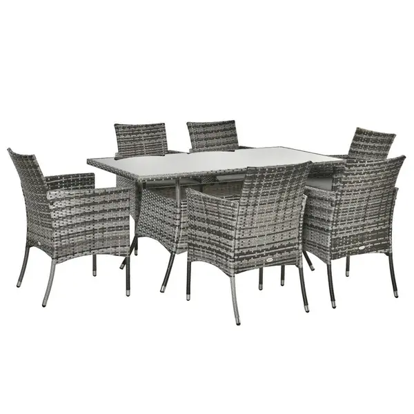 Image of Outsunny 7Pc Rattan Garden Furniture Dining Set Wicker Patio Conservatory Seater 861-071V70GY