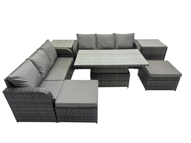 Image of Fimous Rattan Garden Furniture Set 8-seater with 2 Side Table 2 Big Footstool in Dark Grey Dark Grey Unisex
