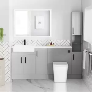 Image of 1800mm - 2100mm Grey Toilet and Sink Unit with Tall Cabinet Matt Worktop and Black Fittings - Coniston