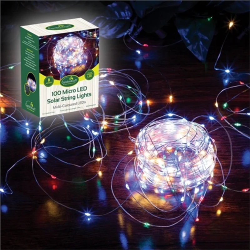Image of GardenKraft 100 Micro Solar LED String Light - Multicolour