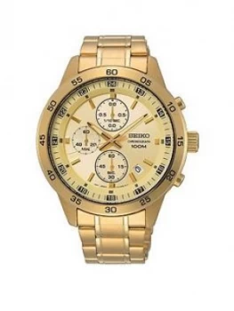 Image of Seiko Seiko Gold Chronograph Dial Gold Stainless Steel Bracelet Mens Watch