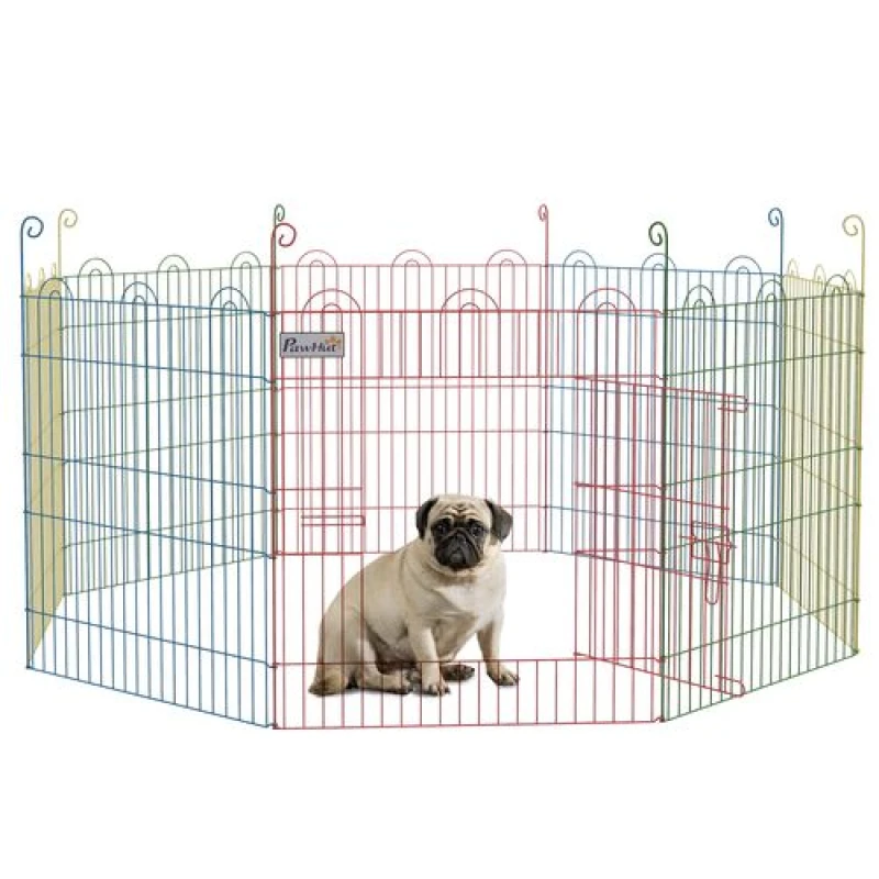 Image of PawHut Dog Playpen, Puppy Pen, Metal Rabbit Run, Pet Crate Fence w/ Door, for Indoors and Outdoors Φ156cm x 60cm - Pawhut 5056725587222