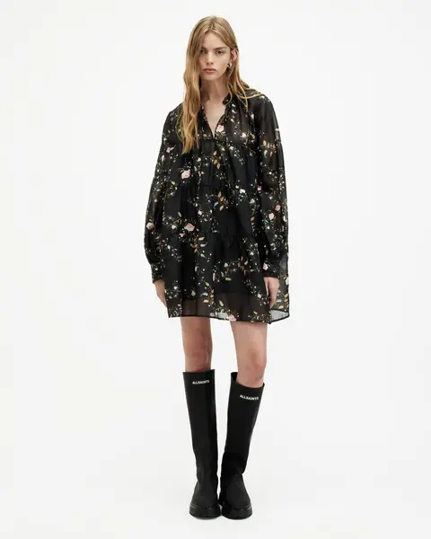 Image of AllSaints Mindy Oversized Oto Floral Mini Dress