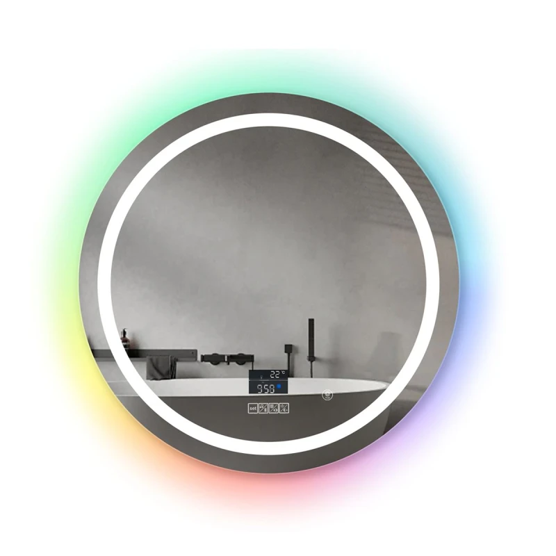 Image of ENER-J LED Mirror CCT & RGB in borders with Bluetooth Speaker, Round shape- Diameter 70cms in White Size: 100cm x 100cm White Unisex 100cm x 100