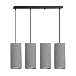 Image of Bente Black Bar Pendant Ceiling Light with Gray Fabric Shades, 4x E14