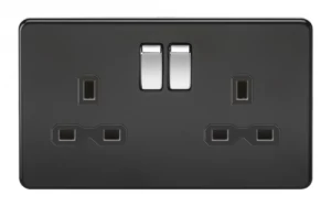 Image of KnightsBridge 13A 2G DP Screwless Matt Black 230V UK 3 Pin Switched Electric Wall Socket