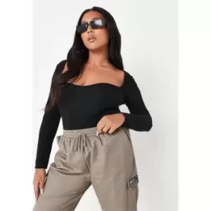 Image of Missguided Plus Ls Sweetheart Bodsuit - Black