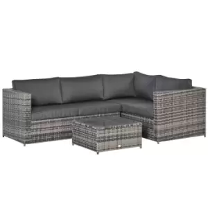 Image of Outsunny 3Pcs Rattan Corner Sofa Set Coffee Table Garden Furniture W/ Cushion