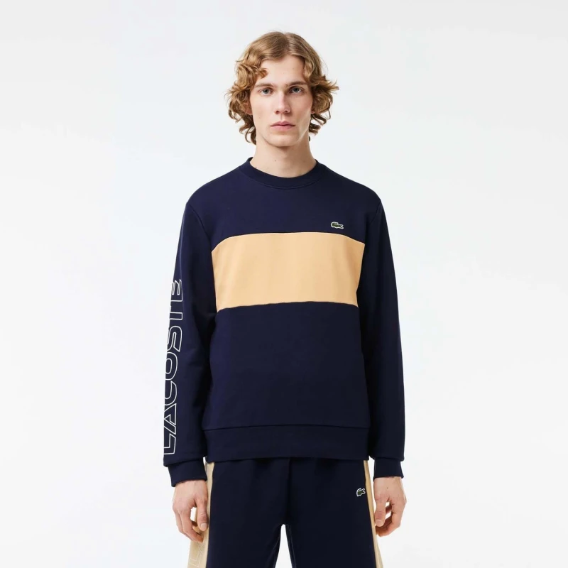 Image of Lacoste Crewneck Colourblock Sweatshirt - Blue Blue XS