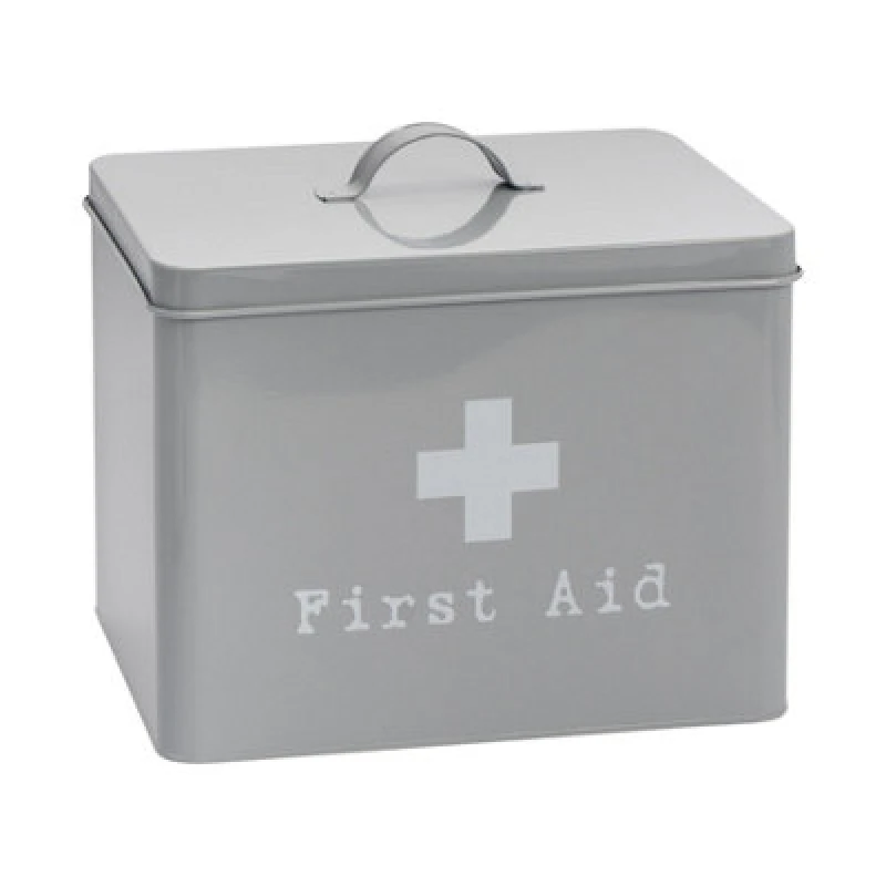 Image of Harbour Housewares First Aid Box - 29Cm - Grey - Vintage Metal Storage Canister Tin Kitchen Home Storage Box