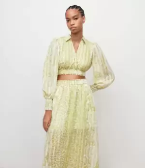 Image of AllSaints Womens Clara Noche Crop Top, Lime Green, Size: 14