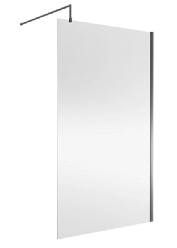Image of Nuie Wetroom Screen, Durable Toughened Fixed Glass Bathroom Shower Screen With Support Bar In Brushed Pewter, 1200 X 1850mm