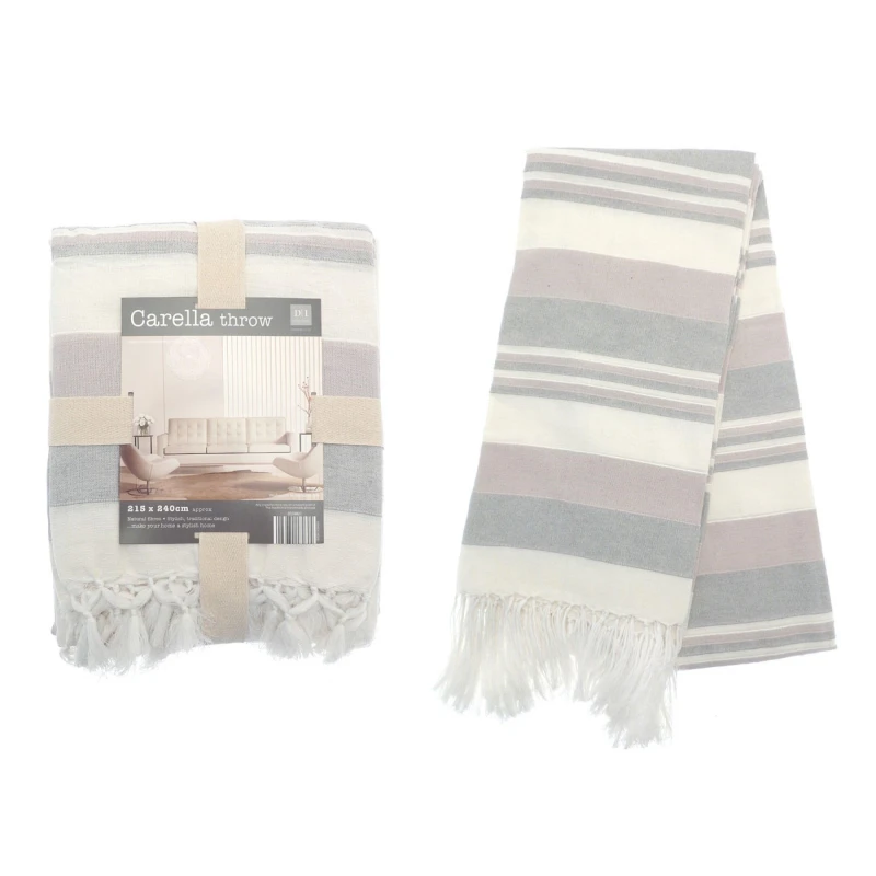 Image of Country Club Contemporary Throw - Carella Stripe - 215x240cm Natural unisex 215x240cm