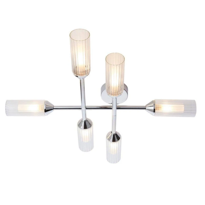 Image of Luminosa Lighting Luminosa Casoria Bathroom Multi Arm Glass Semi Flush Ceiling Lamp, Chrome Plate, Ribbed Glass, Ip44