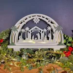 Image of 20cm Battery Operated Warm White LED Wooden Arch Nativity Scene Christmas Decoration