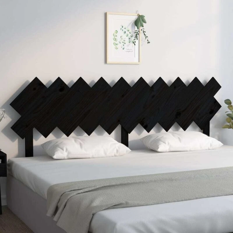 Image of Vidaxl Bed Headboard Black 196X3X80.5cm Solid Wood Pine, Black 819244
