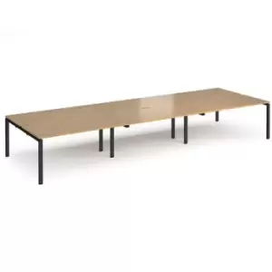 Image of Bench Desk 6 Person Rectangular Desks 4800mm Oak Tops With Black Frames 1600mm Depth Adapt